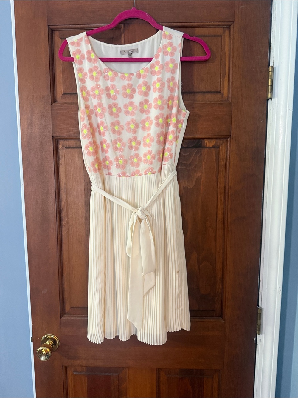 Darling Cream Midi Dress with Pink Floral Bodice
